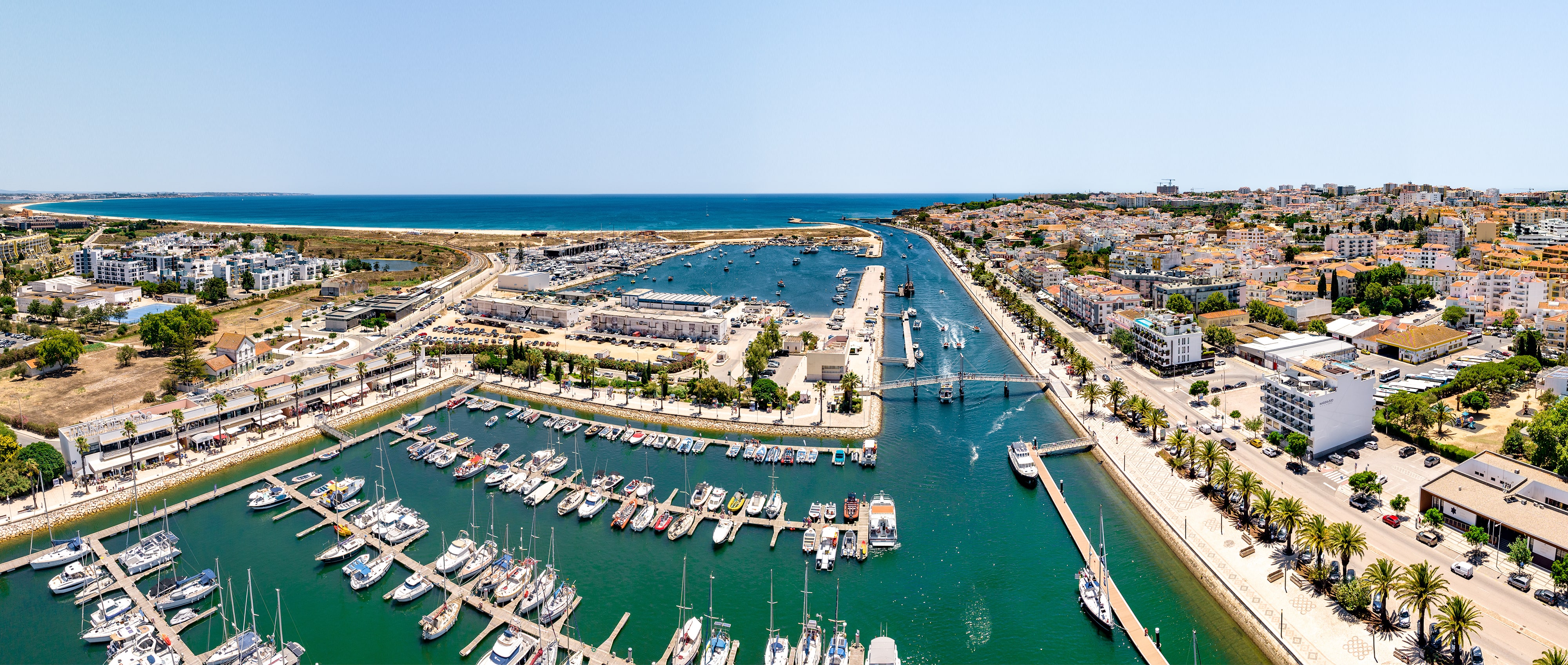 Aerial view of Lagos marina and town